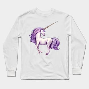 Fantasy White Purple Unicorn Design Long Sleeve T-Shirt